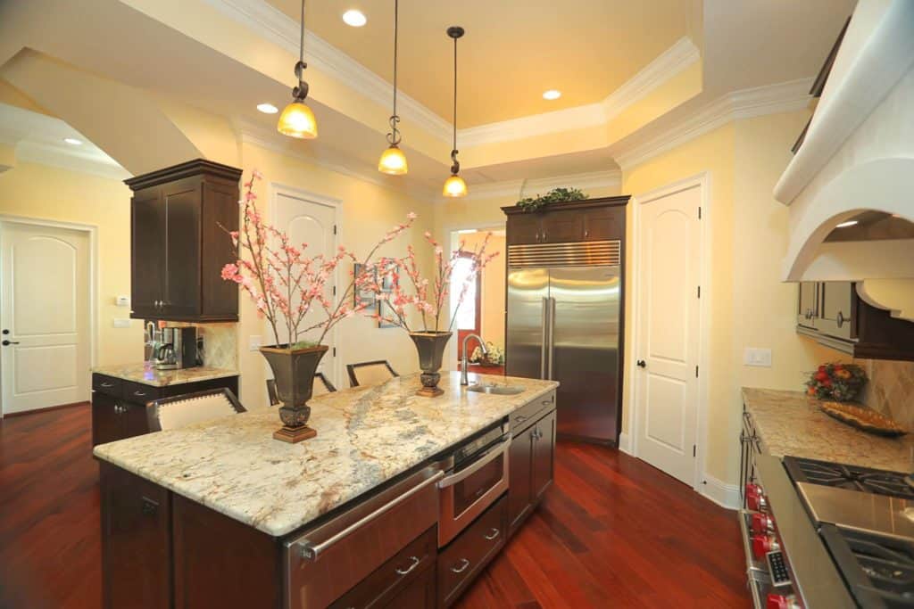 Bayshore custom home kitchen with tray ceiling