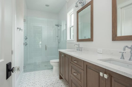 Custom Home Building Work -Big downstairs guest bathroom, doubles as a first floor master suite